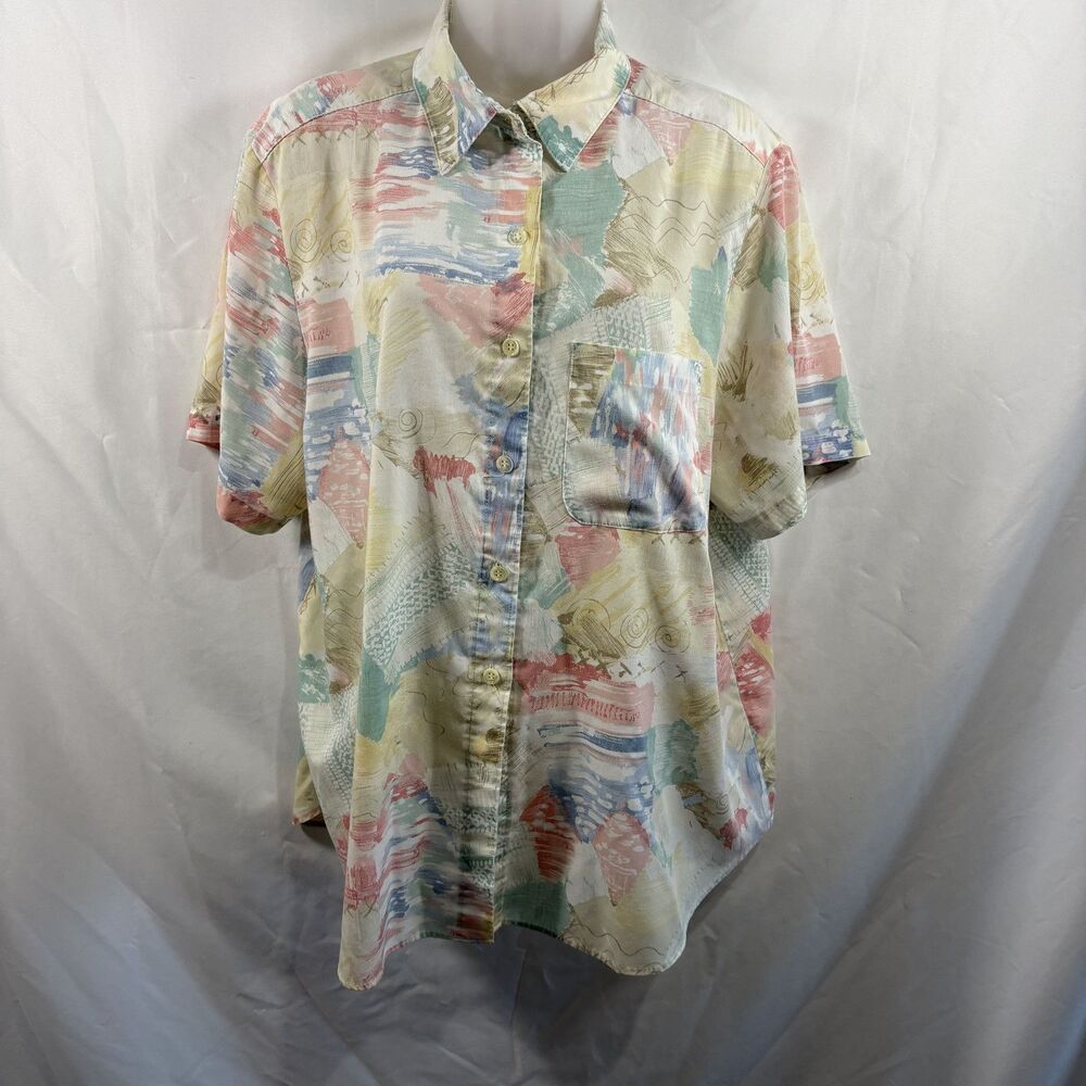 Vintage 80s Alfred Dunner Womens 20 Abstract Print Button Shirt Boho Grandmacore